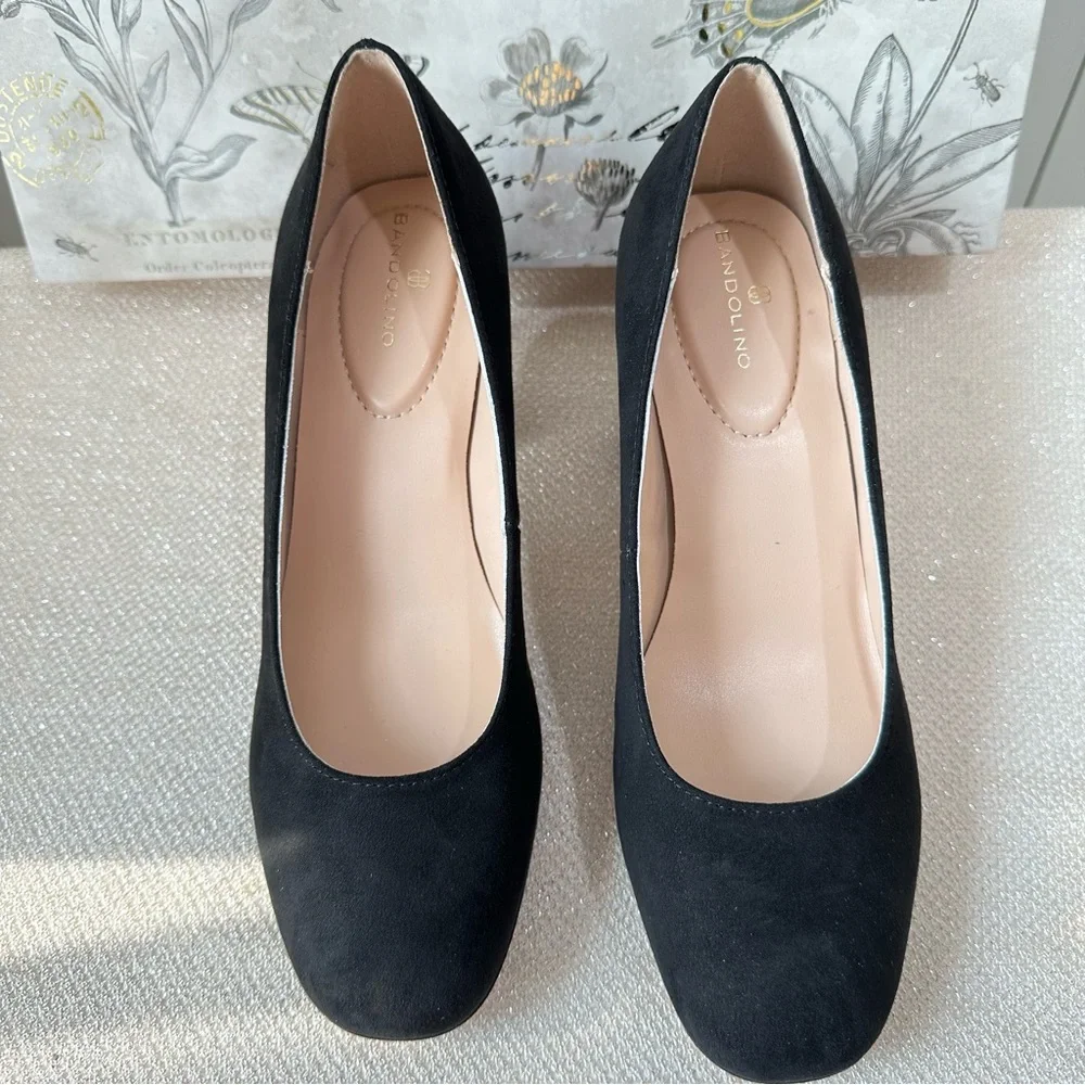 Bandolino Cooler Black Suede Platform Block Heel Pumps Size 9